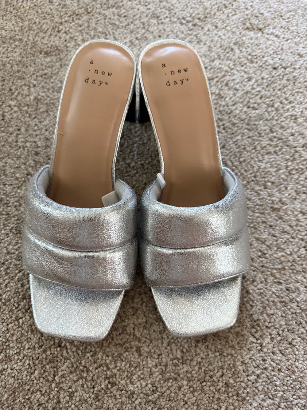 a new day Silver Metallic Padded Strap Block Heel Mules